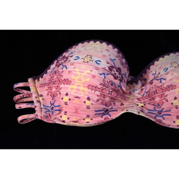 GB Pink Aztec Print Bandeau Bikini Swimsuit Side Skimpy Straps Crochet Edge Sz M - Picture 4 of 8